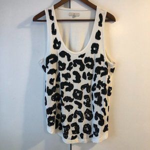 EUC Essentiel Antwerp sz 4 100% Cotton Animal Print Sequin Knit Tank Top B69